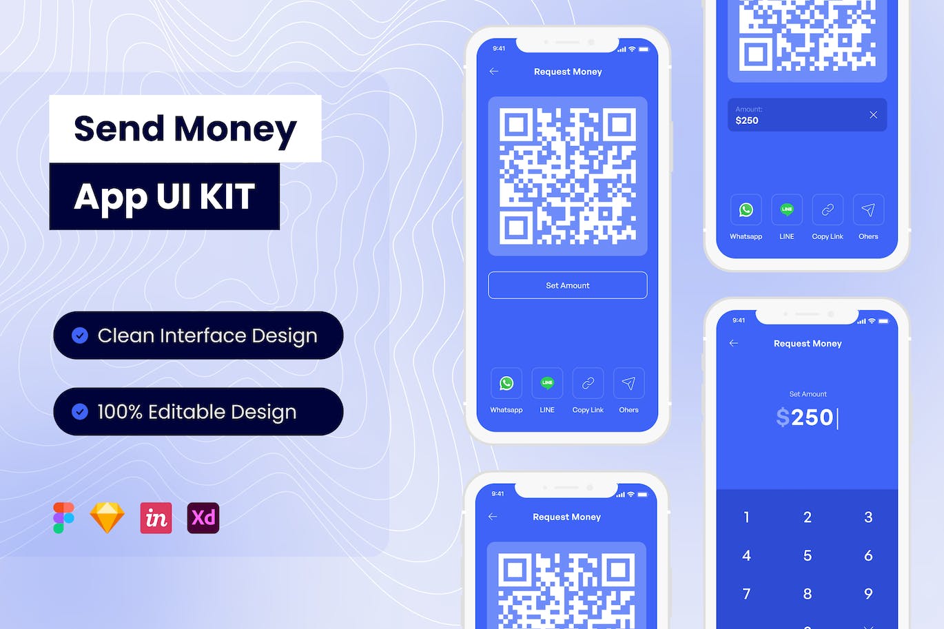 二维码汇款移动App应用程序界面设计模板 Send Money Mobile App APP UI sucaiwan.com