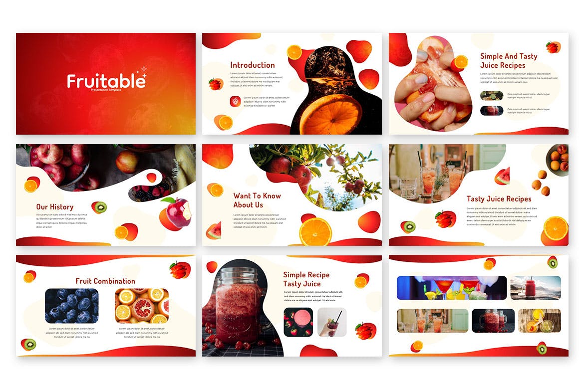 水果食品展示PPT创意模板 Fruitable – Creative Powerpoint Template 幻灯图表 sucaiwan.com