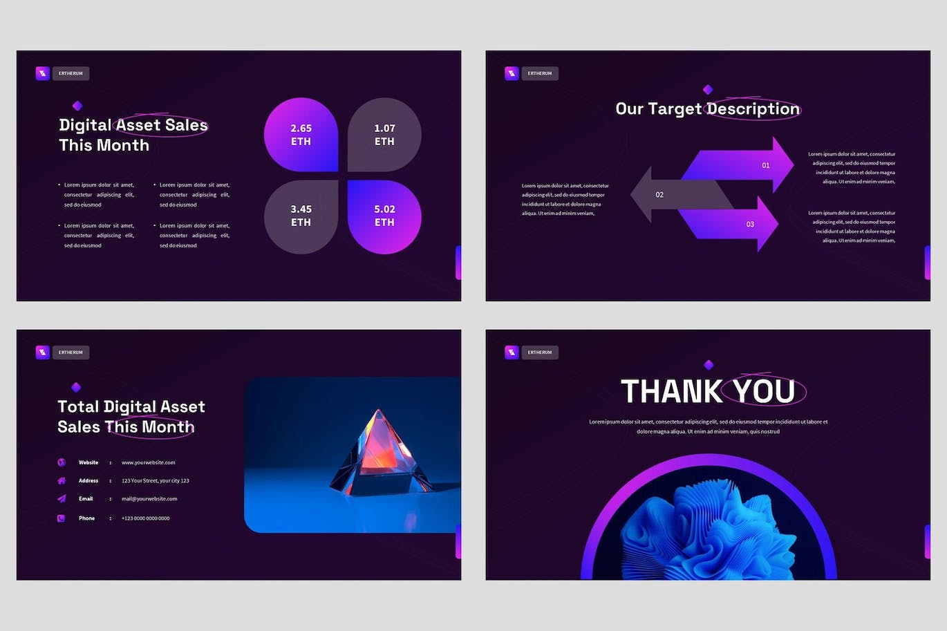 NFT数字创意市场PPT演示文稿 Ertherum – NFT Digital Powerpoint Template 幻灯图表 sucaiwan.com