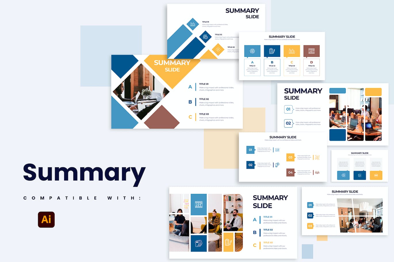 企业总结信息图表矢量模板 Business Summary Slides Illustrator Infographics 幻灯图表 sucaiwan.com