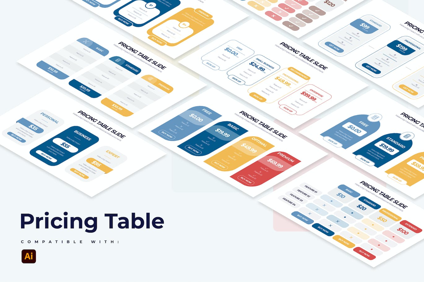 定价表信息图表矢量模板 Pricing Table Slides Illustrator Infographics 幻灯图表 sucaiwan.com