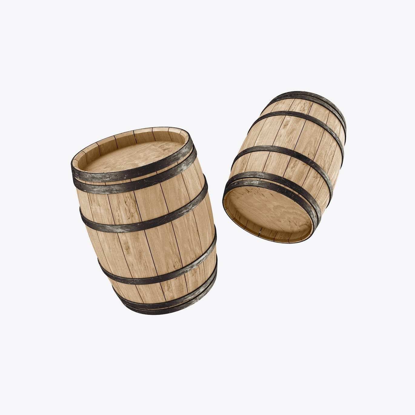 木桶酒桶Logo设计样机 Set Wooden Barrels Mockup 样机素材 sucaiwan.com