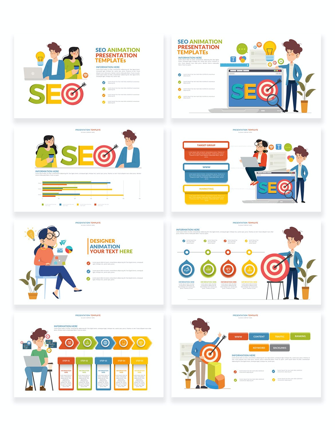 SEO动画图表PPT演示幻灯片模板 SEO Infographic Powerpoint Template 幻灯图表 sucaiwan.com