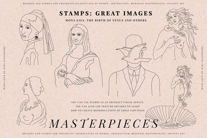 58个世界名画线稿PS笔刷 笔刷资源 sucaiwan.com