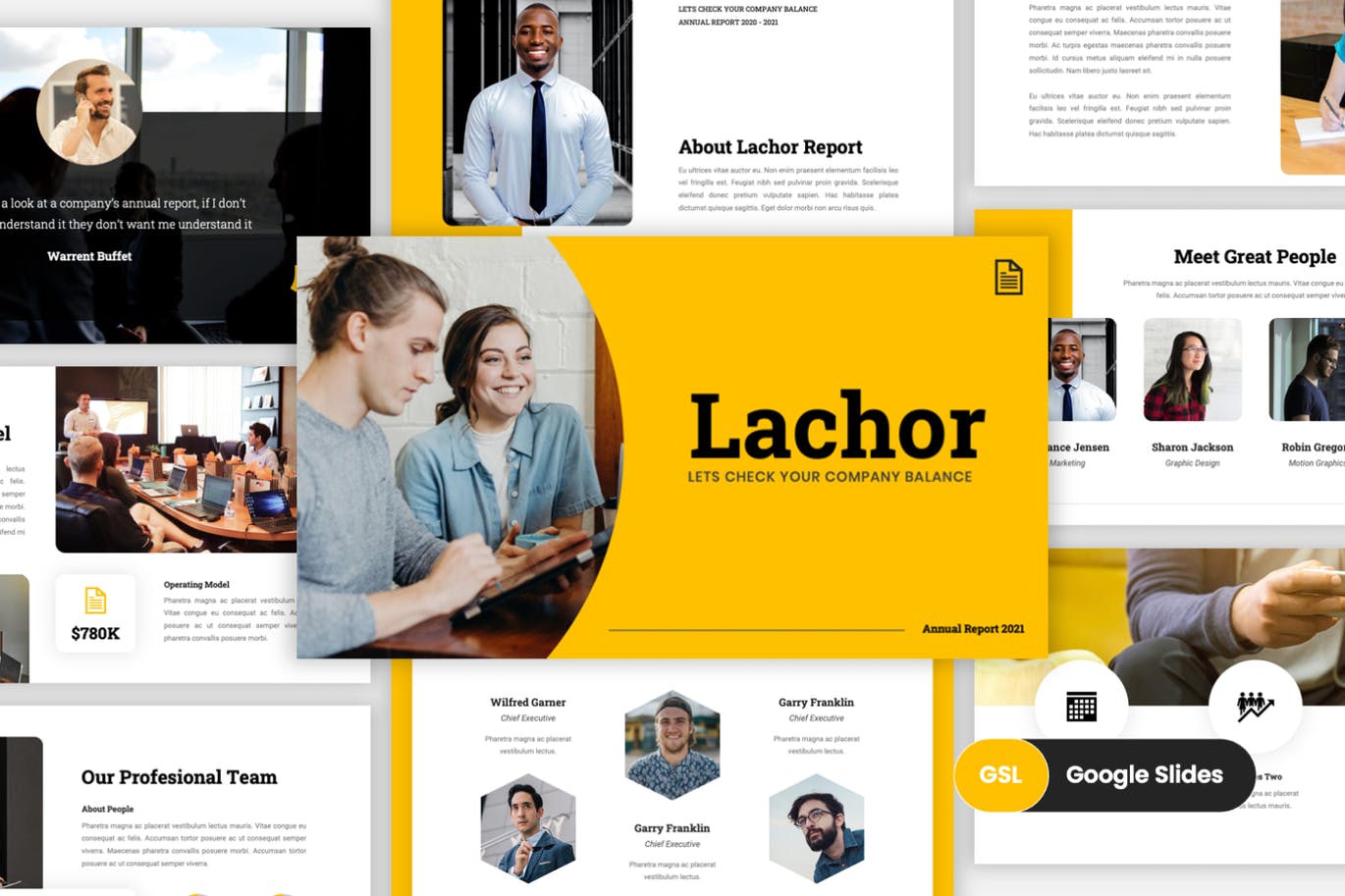 年度总结报告PPT幻灯片模板素材 Lachor – Annual Report PowerPoint Template 幻灯图表 sucaiwan.com