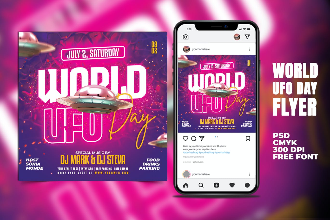 世界UFO日派对海报设计模板 World UFO Day Party Flyer 设计素材 sucaiwan.com