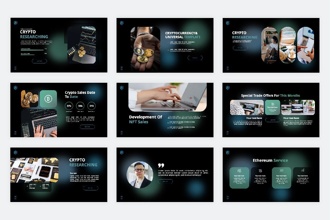 加密货币多用途PPT设计模板 Cryptocurrency PowerPoint Template 幻灯图表 sucaiwan.com