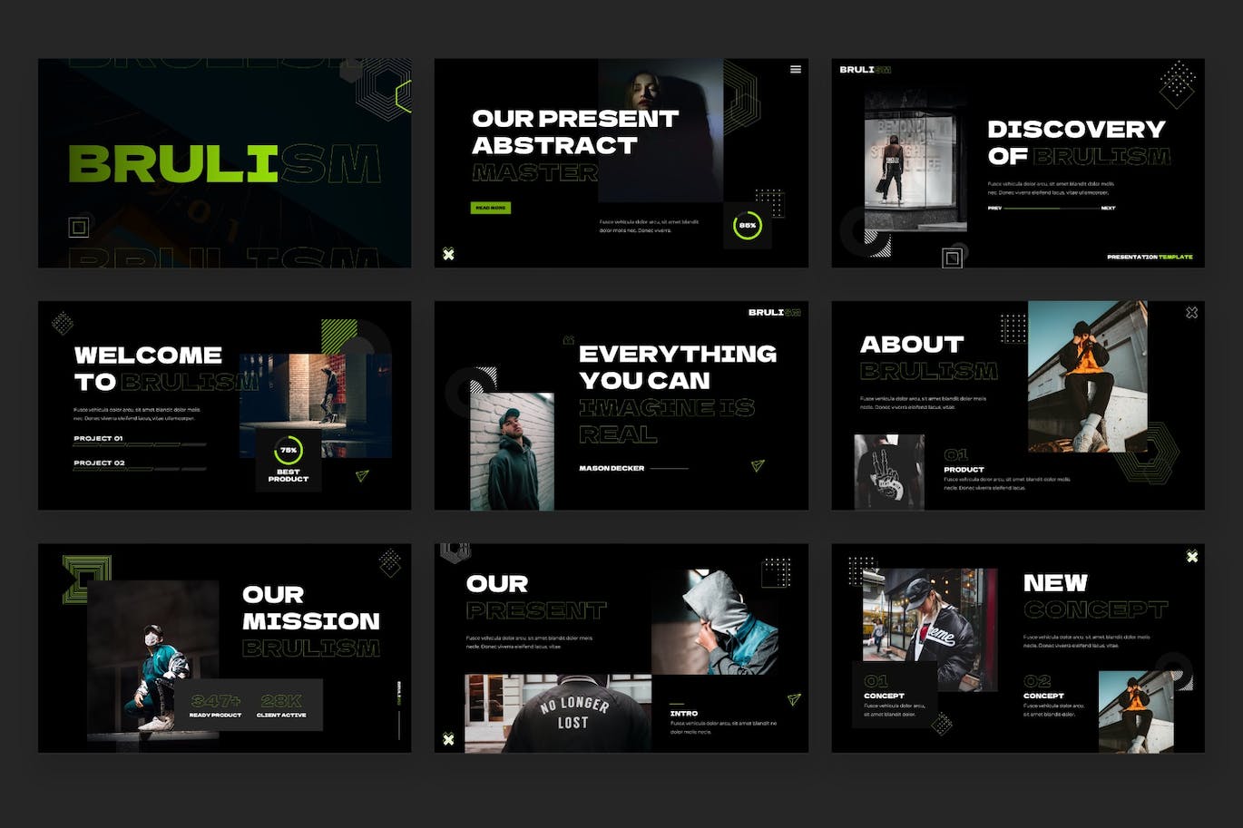 抽象充满活力的PPT模板 BRULISM – Abstract Vibrant Powerpoint Template 幻灯图表 sucaiwan.com