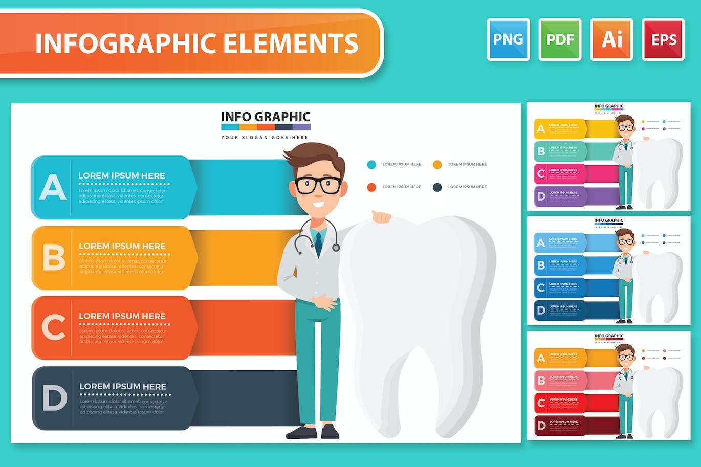 牙齿和医生信息图表设计素材 Tooth And Doctor Infographics 幻灯图表 sucaiwan.com