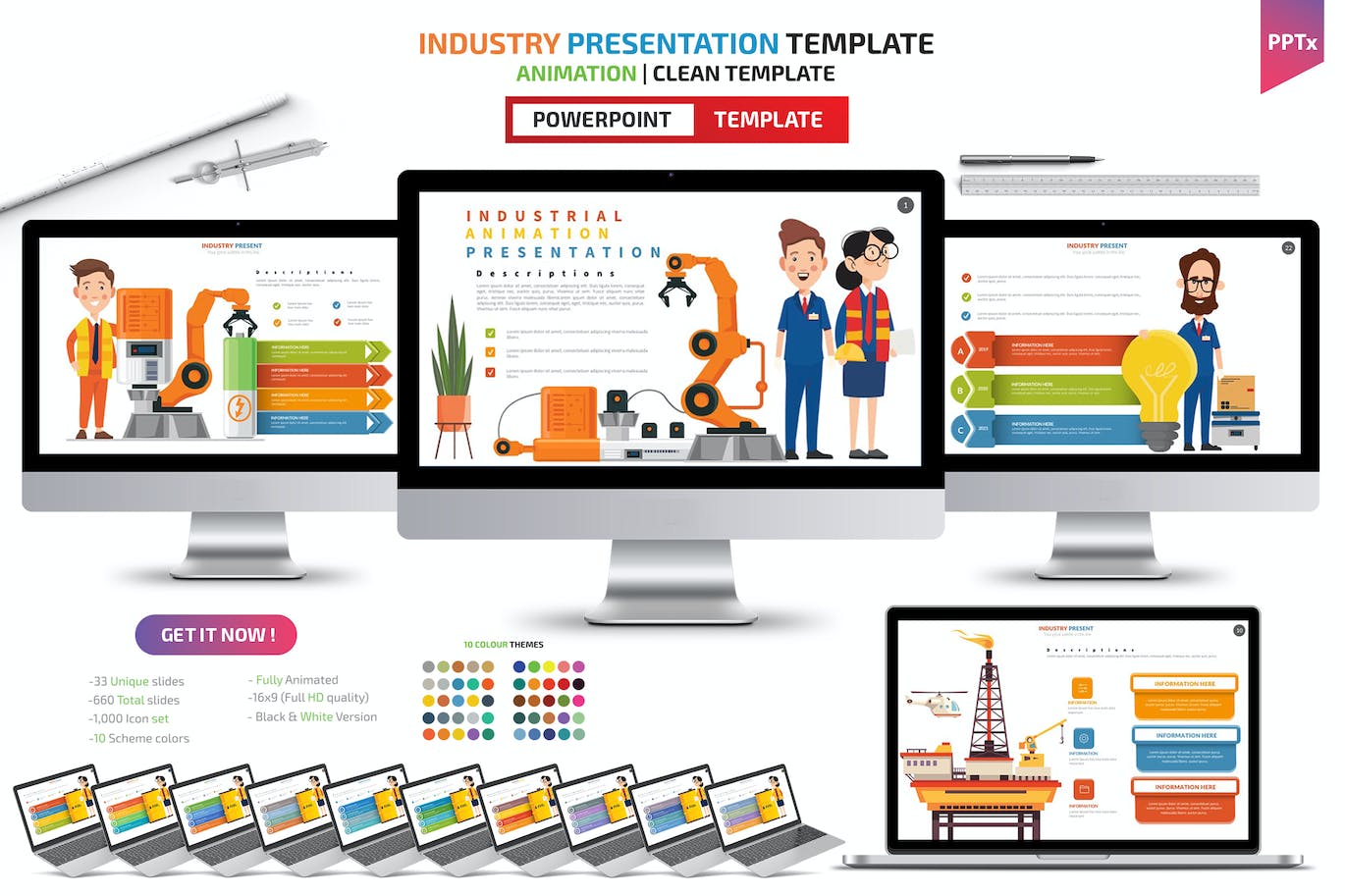 工业动画信息图表PPT设计模板 Industrial Powerpoint Templates 幻灯图表 sucaiwan.com