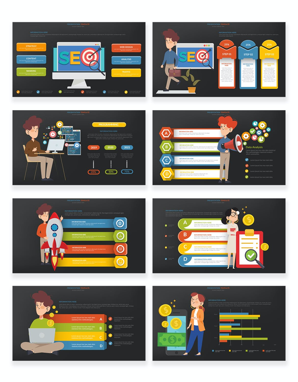 SEO动画图表PPT演示幻灯片模板 SEO Infographic Powerpoint Template 幻灯图表 sucaiwan.com