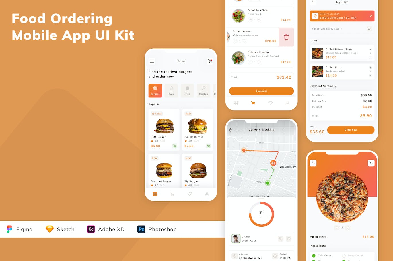 食品订购App应用程序UI设计模板套件 Food Ordering Mobile App UI Kit APP UI sucaiwan.com