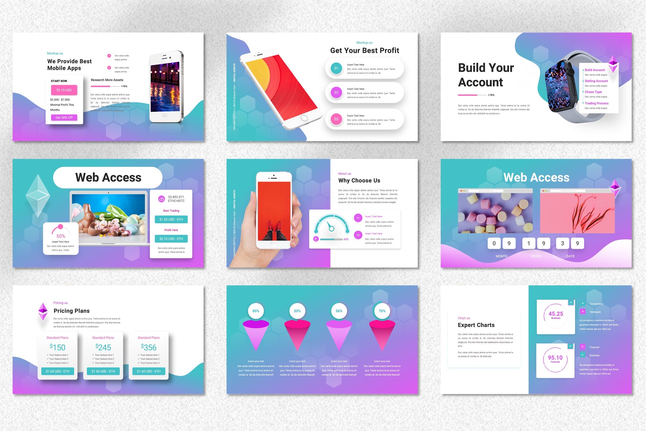 加密货币渐变色PPT幻灯片模板素材 Hetree – Cryptocurrency Powerpoint Templates 幻灯图表 sucaiwan.com