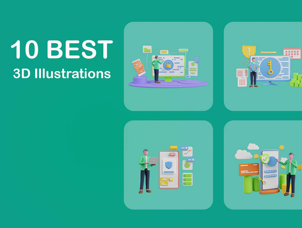 3D数据安全插画素材 图标素材 sucaiwan.com