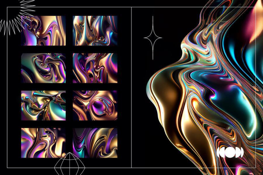 背景素材-彩虹色渐变流动液态金属效果背景图片素材 图片素材 sucaiwan.com