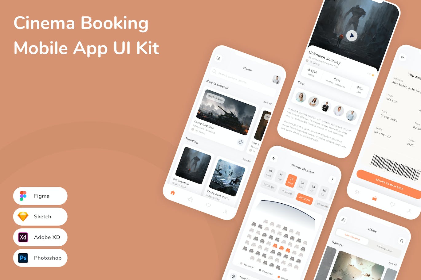 电影院预订应用程序App界面设计UI套件 Cinema Booking Mobile App UI Kit APP UI sucaiwan.com