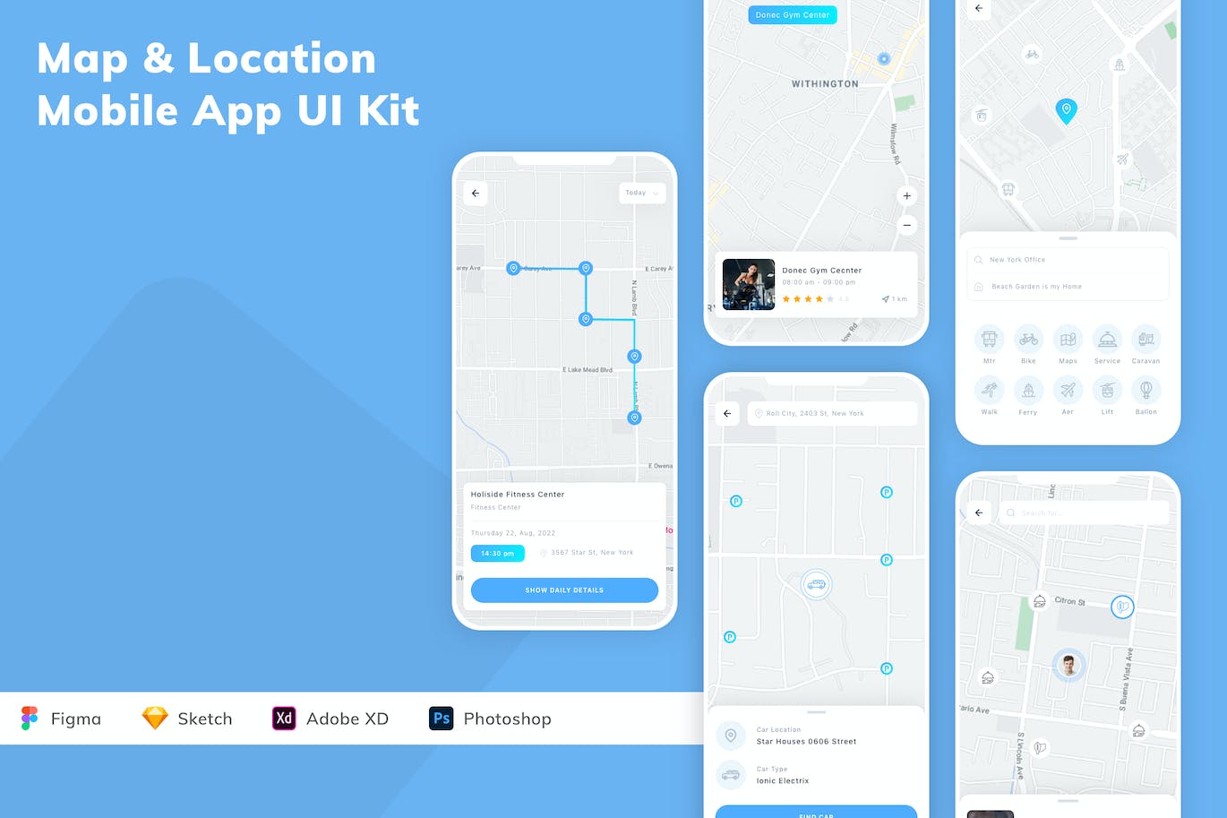 地图和位置应用程序App界面设计UI套件 Map & Location Mobile App UI Kit APP UI sucaiwan.com