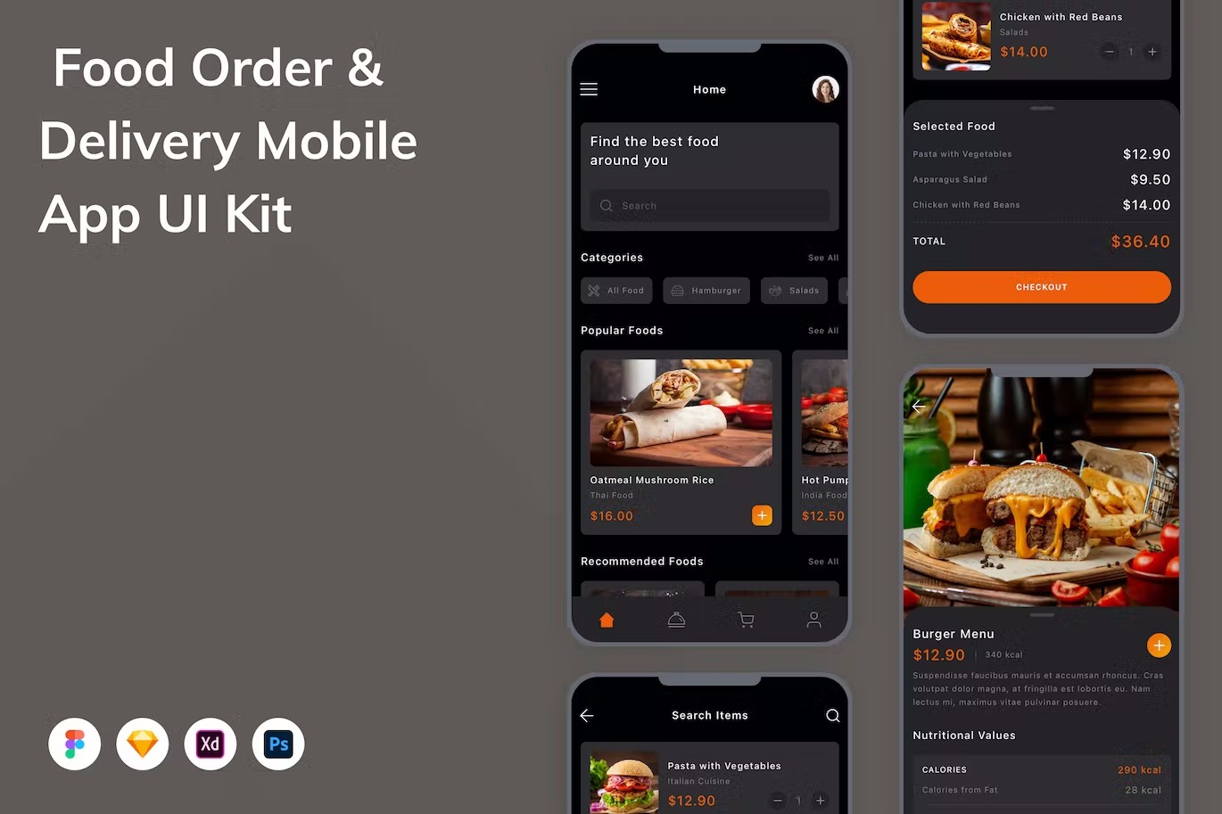 食品订单配送App应用程序UI设计模板套件 Food Order & Delivery Mobile App UI Kit APP UI sucaiwan.com