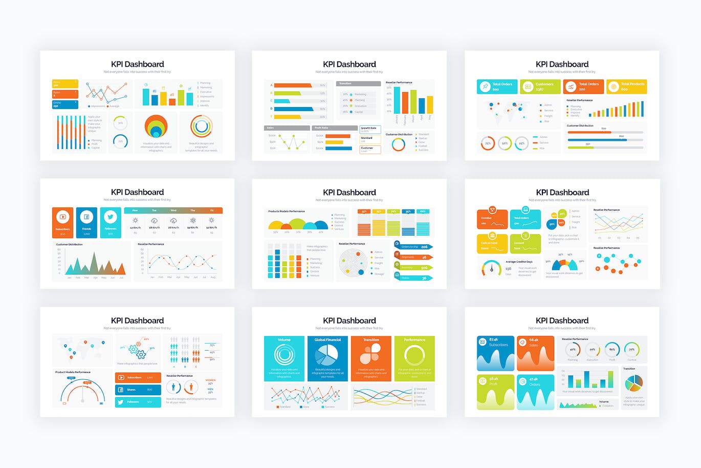 营销KPI仪表盘信息图表设计AI矢量模板 Marketing KPI Dashboard Illustrator Infographics 幻灯图表 sucaiwan.com