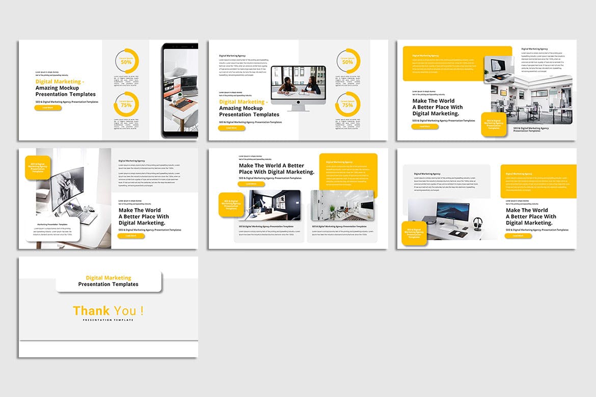 数字营销PPT幻灯片设计模板 Digital Marketing – PowerPoint Template 幻灯图表 sucaiwan.com