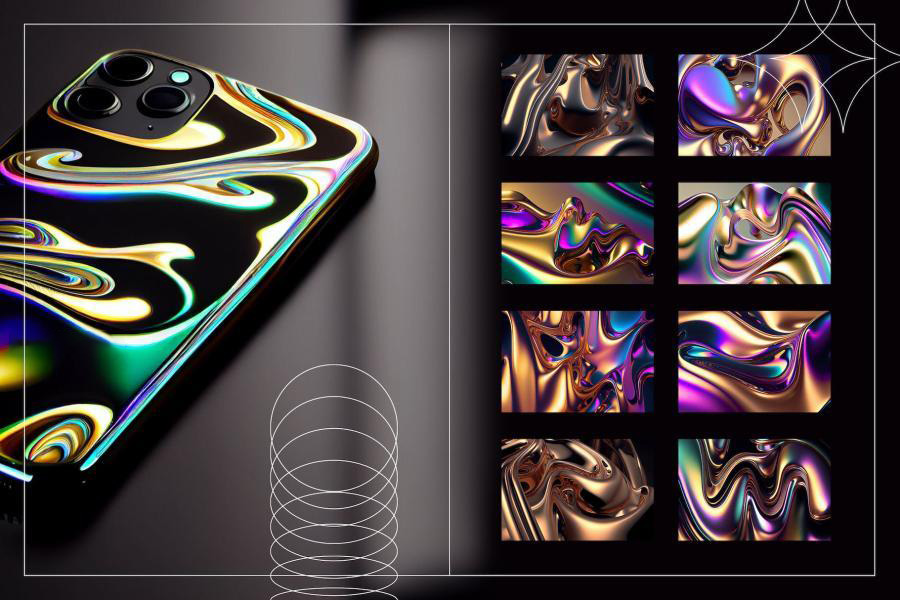 背景素材-彩虹色渐变流动液态金属效果背景图片素材 图片素材 sucaiwan.com