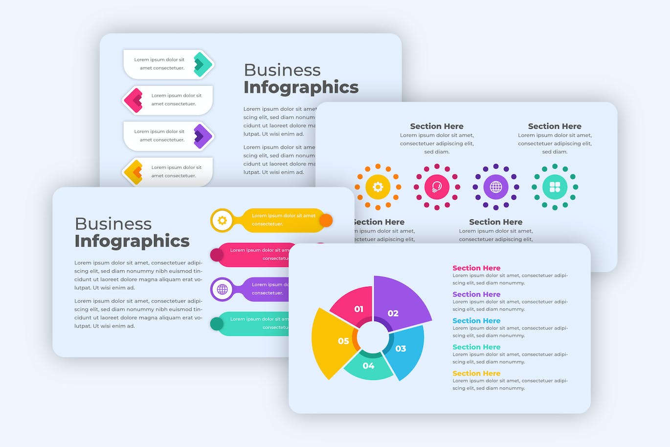 创意步骤信息数据图表设计素材 Creative Infographics Bundle 幻灯图表 sucaiwan.com