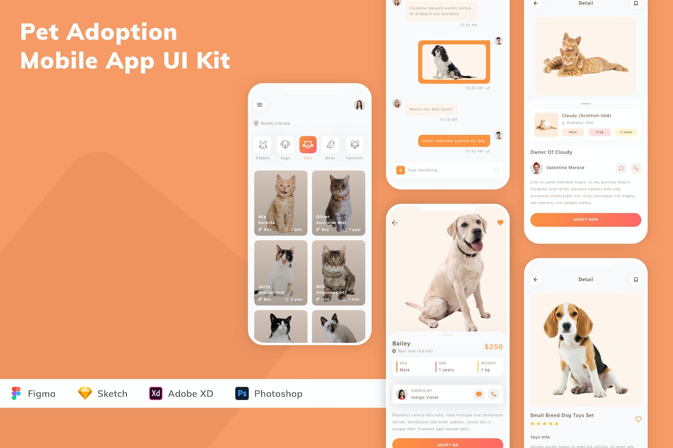 宠物收养应用程序App界面设计UI套件 Pet Adoption Mobile App UI Kit APP UI sucaiwan.com
