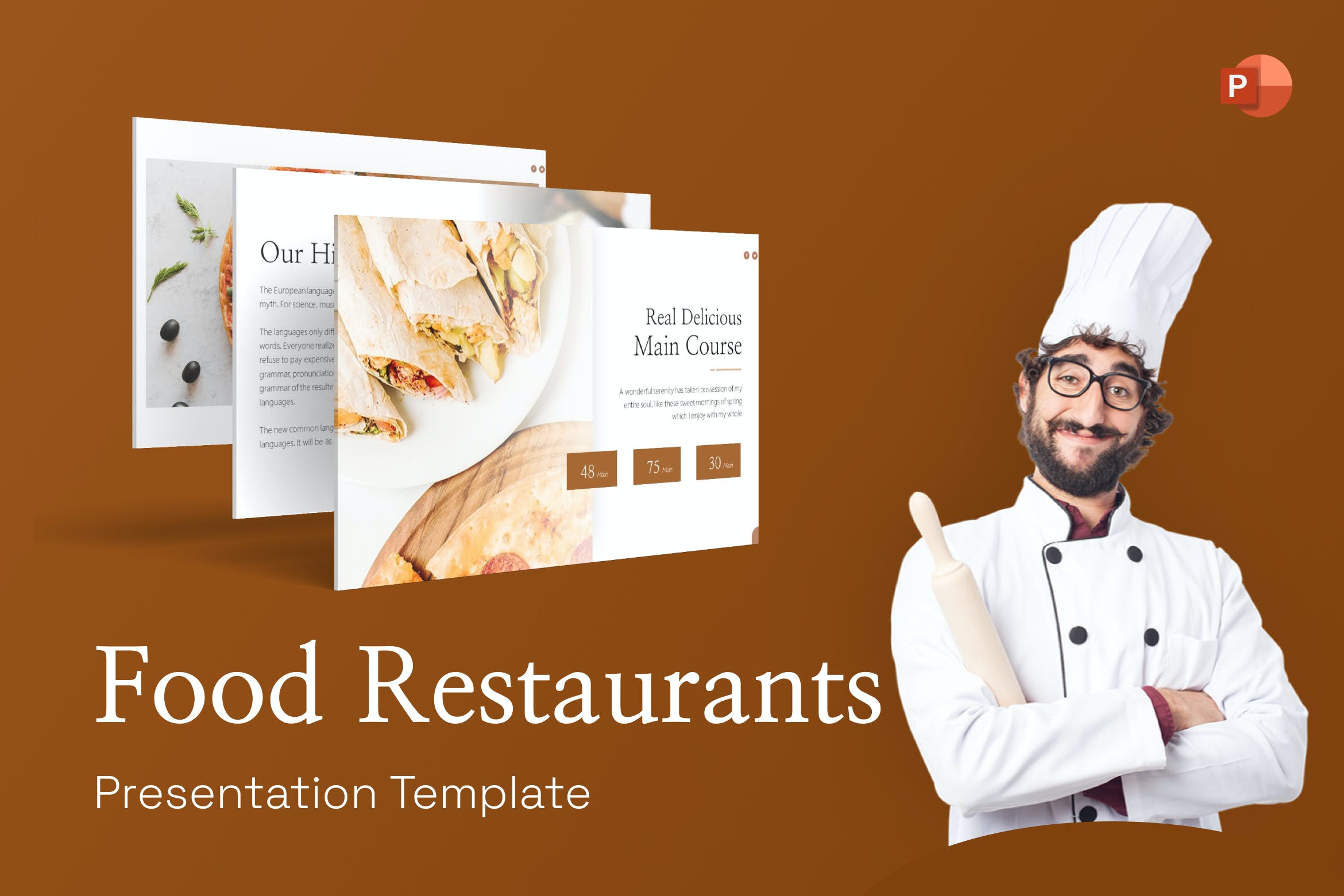 美食餐厅PPT幻灯片模板素材 Food Restaurant PowerPoint Template 幻灯图表 sucaiwan.com