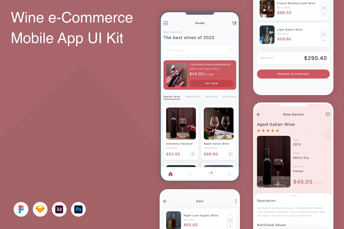 葡萄酒电子商务App应用程序UI设计模板套件 Wine e-Commerce Mobile App UI Kit APP UI sucaiwan.com