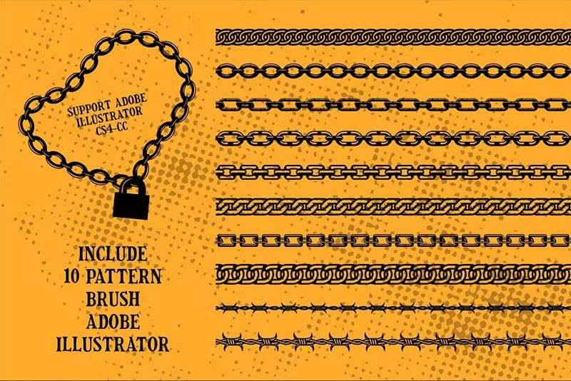 Adobe Illustrator铁链和钢丝网笔刷 笔刷资源 sucaiwan.com