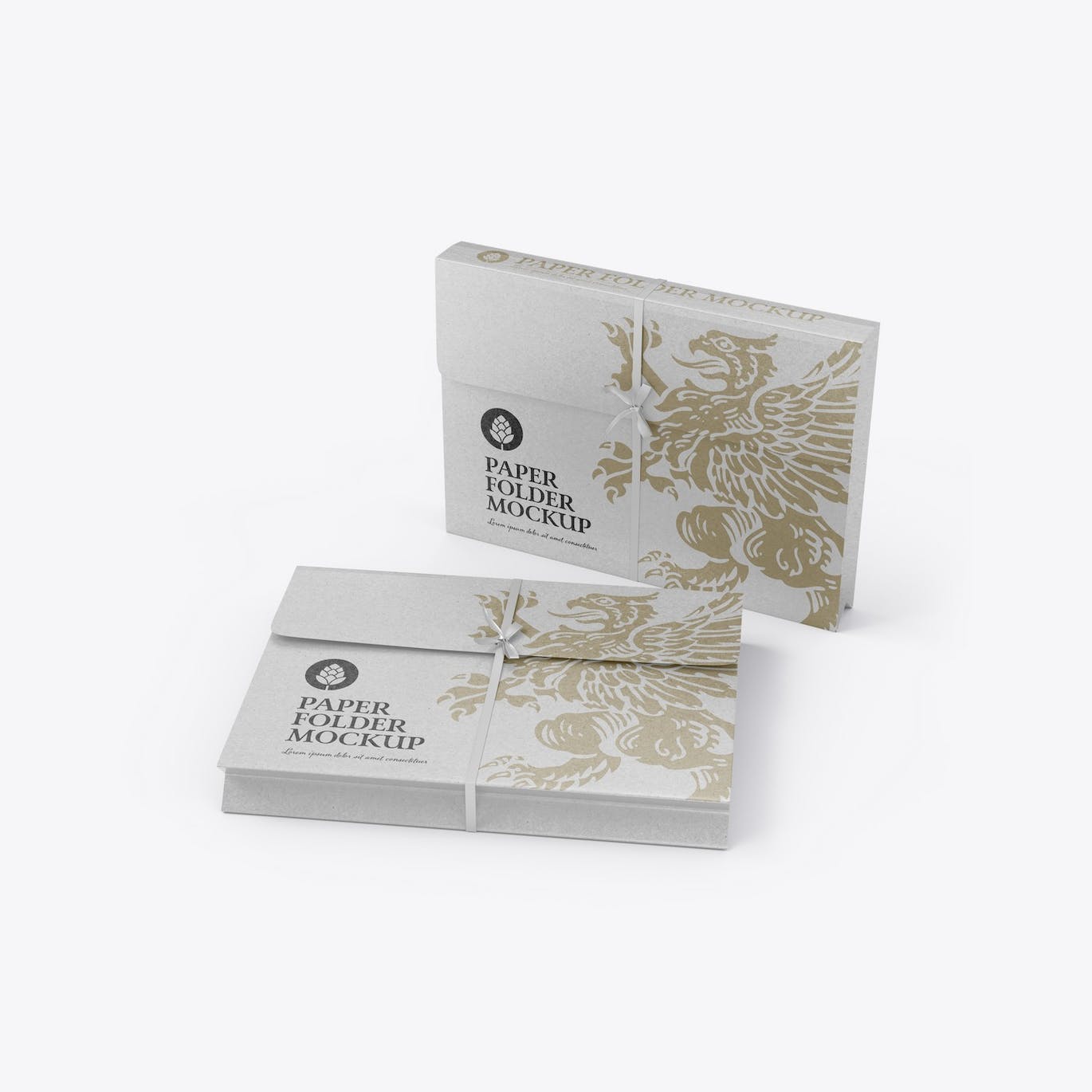 带绳的牛皮纸文件夹外观设计样机 Set Kraft Folders with Rope mockup 样机素材 sucaiwan.com