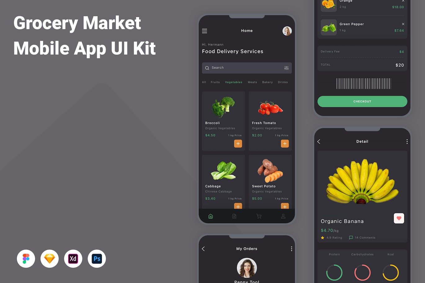 蔬果市场应用程序App界面设计UI套件 Grocery Market Mobile App UI Kit APP UI sucaiwan.com