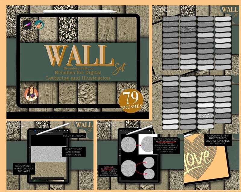 626个Procreate真实质感纹理笔刷套装 笔刷资源 sucaiwan.com