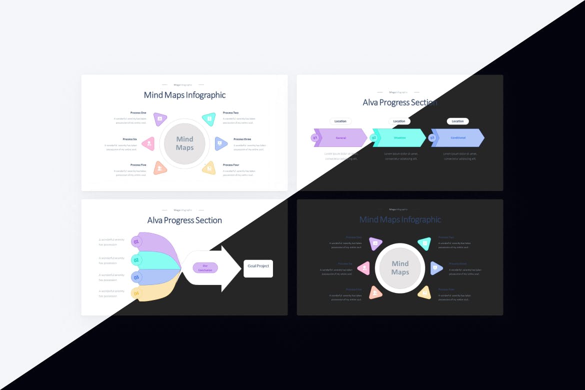 进度&思维导图演示文稿PPT模板 Alva Progress & Mind Maps PowerPoint Template 幻灯图表 第4张-素材湾丨精选海外优质设计素材资源 进度&思维导图演示文稿PPT模板 Alva Progress & Mind Maps PowerPoint Template 幻灯图表 sucaiwan.com