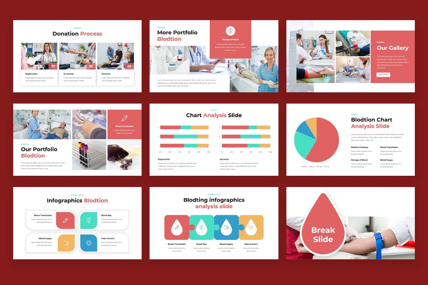 献血活动PPT幻灯片模板下载 BLODTION – Blood Donation Powerpoint Template 幻灯图表 sucaiwan.com