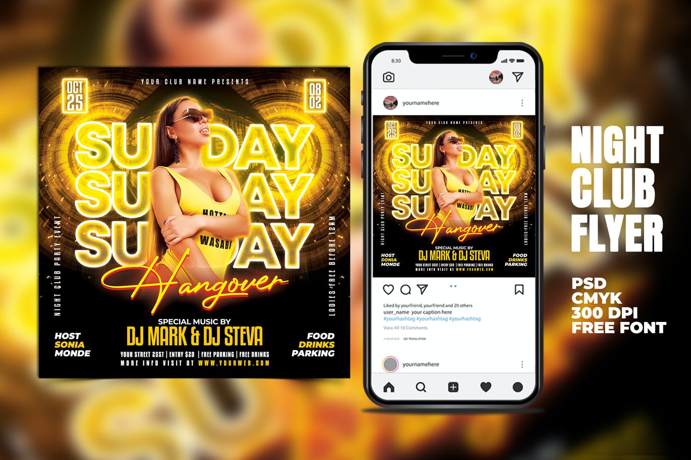 夜间俱乐部传单素材 Night Club Flyer 设计素材 sucaiwan.com