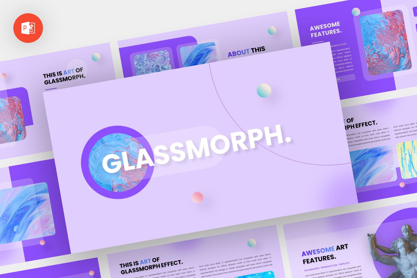 玻璃形态艺术作品集PPT演示文稿 Glassmorph – Glassmorph Powerpoint Template 幻灯图表 sucaiwan.com