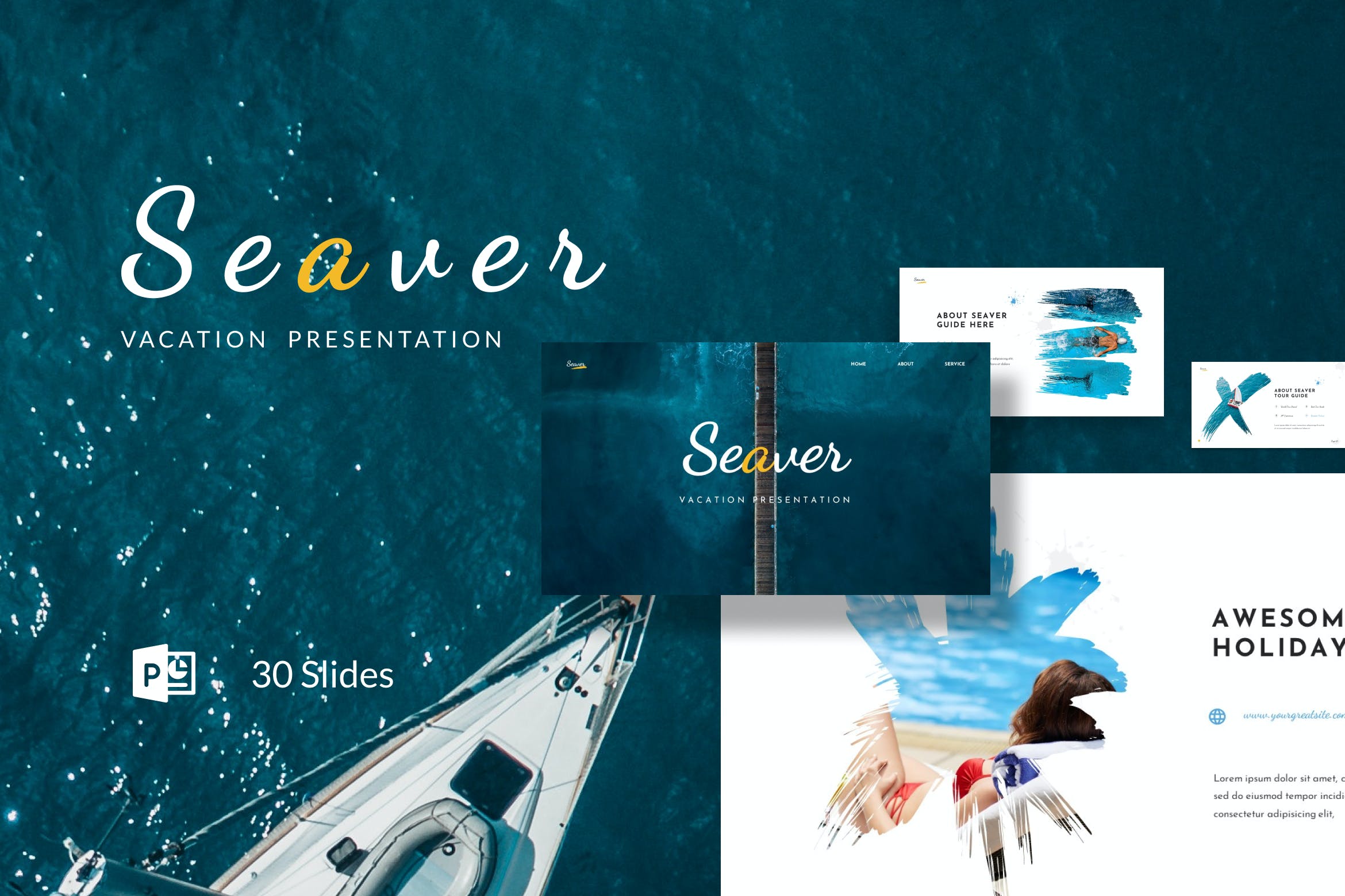 旅行度假笔刷PPT幻灯片模板素材 Seaver – Vacation Presentation PowerPoint 幻灯图表 第1张-素材湾丨精选海外优质设计素材资源 旅行度假笔刷PPT幻灯片模板素材 Seaver – Vacation Presentation PowerPoint 幻灯图表 sucaiwan.com