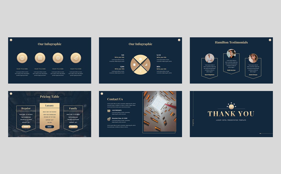豪华酒店介绍Powerpoint幻灯片模板 Hamilton – Luxury Hotel Powerpoint Template 幻灯图表 sucaiwan.com