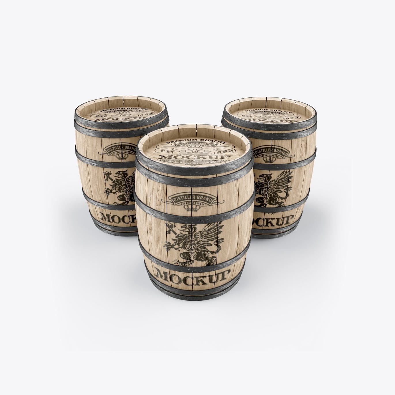 木桶酒桶Logo设计样机 Set Wooden Barrels Mockup 样机素材 sucaiwan.com