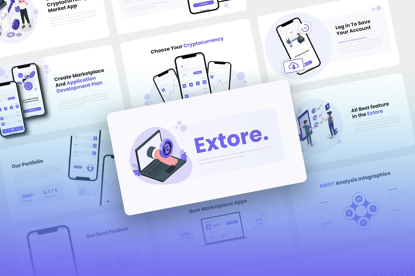 移动应用和SAAS推广Powerpoint模板下载 Extore – Mobile App & SAAS PowerPoint Template 幻灯图表 第1张-素材湾丨精选海外优质设计素材资源 移动应用和SAAS推广Powerpoint模板下载 Extore – Mobile App & SAAS PowerPoint Template 幻灯图表 sucaiwan.com