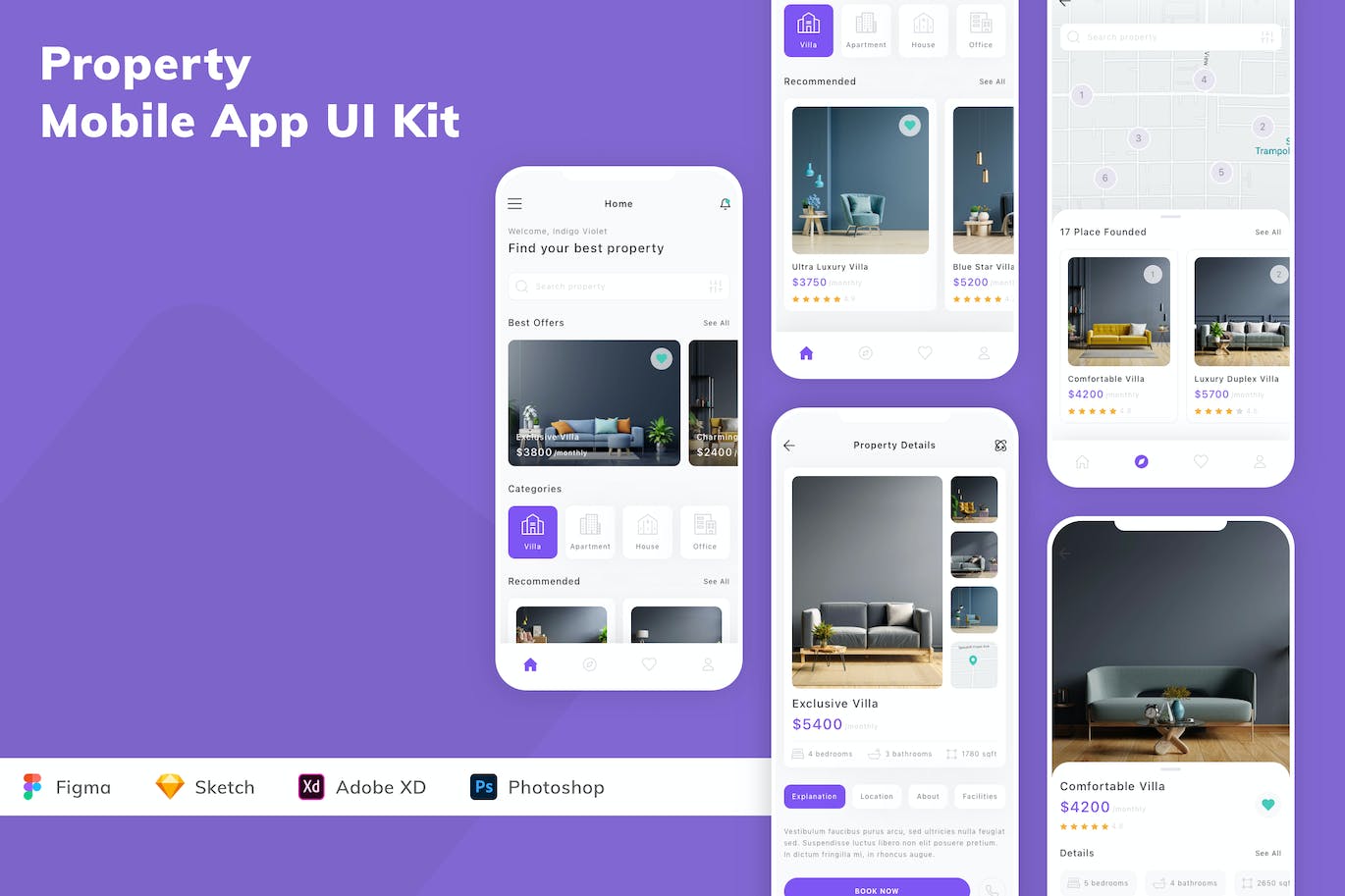 房屋财产移动应用程序App UI设计套件 Property Mobile App UI Kit APP UI sucaiwan.com