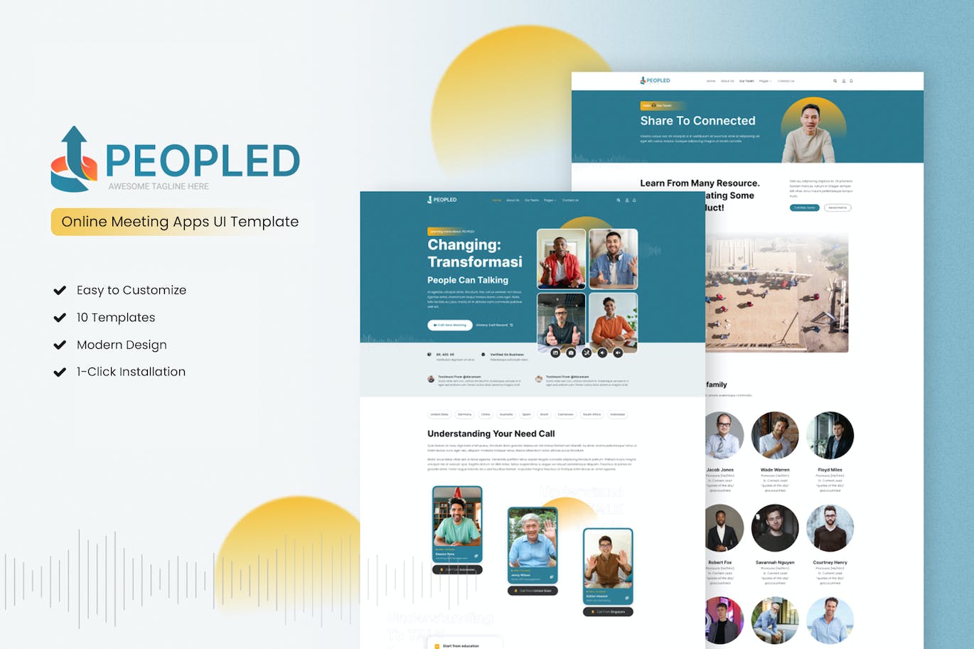 在线会议App应用程序UI设计模板 Peopled – Online Meeting App UI Template APP UI sucaiwan.com