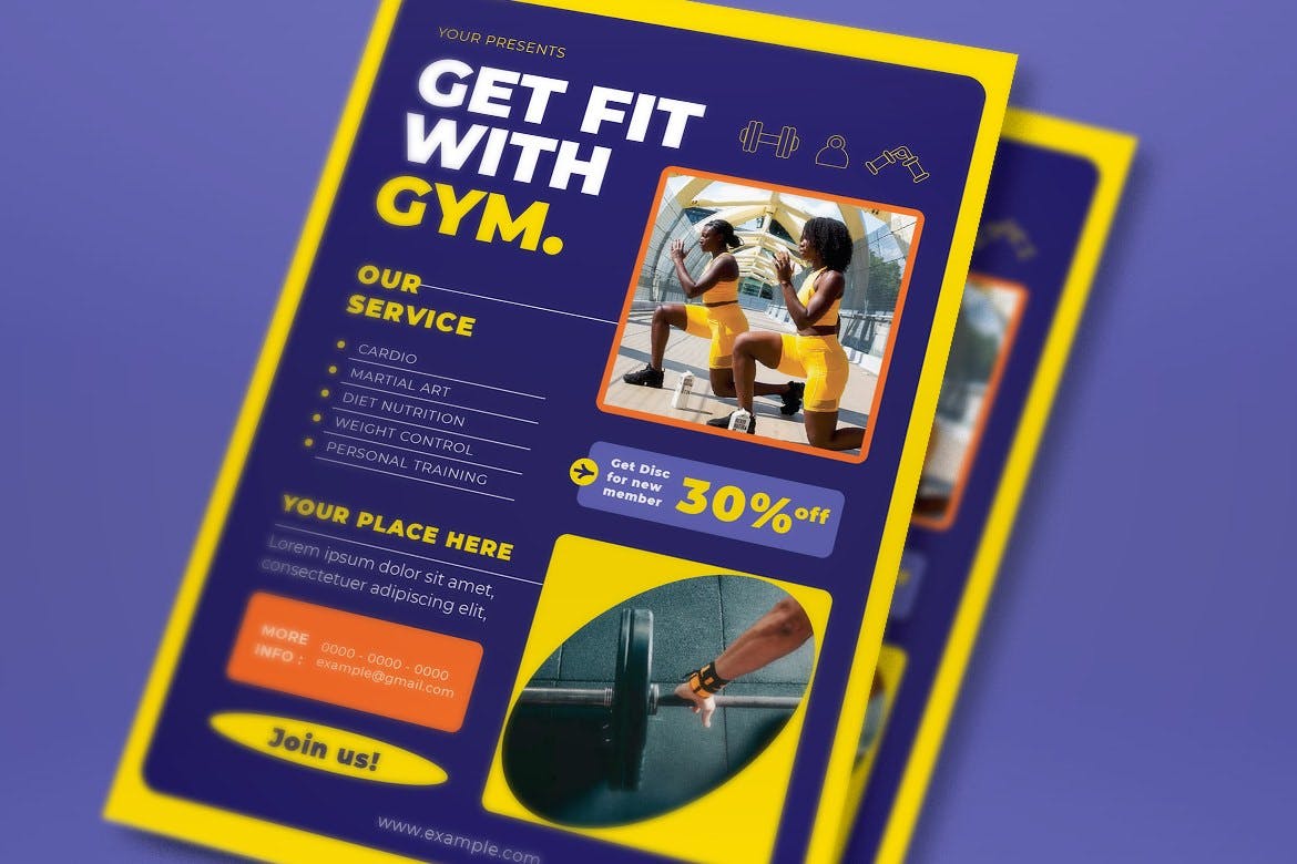 健身体育馆宣传单素材 Gym Flyer Set 设计素材 sucaiwan.com