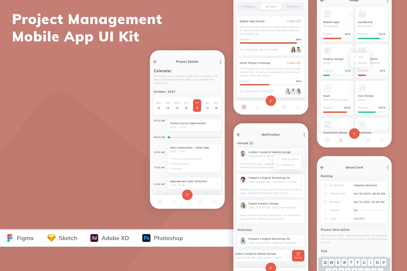 项目管理App应用程序UI设计模板套件 Project Management Mobile App UI Kit APP UI sucaiwan.com