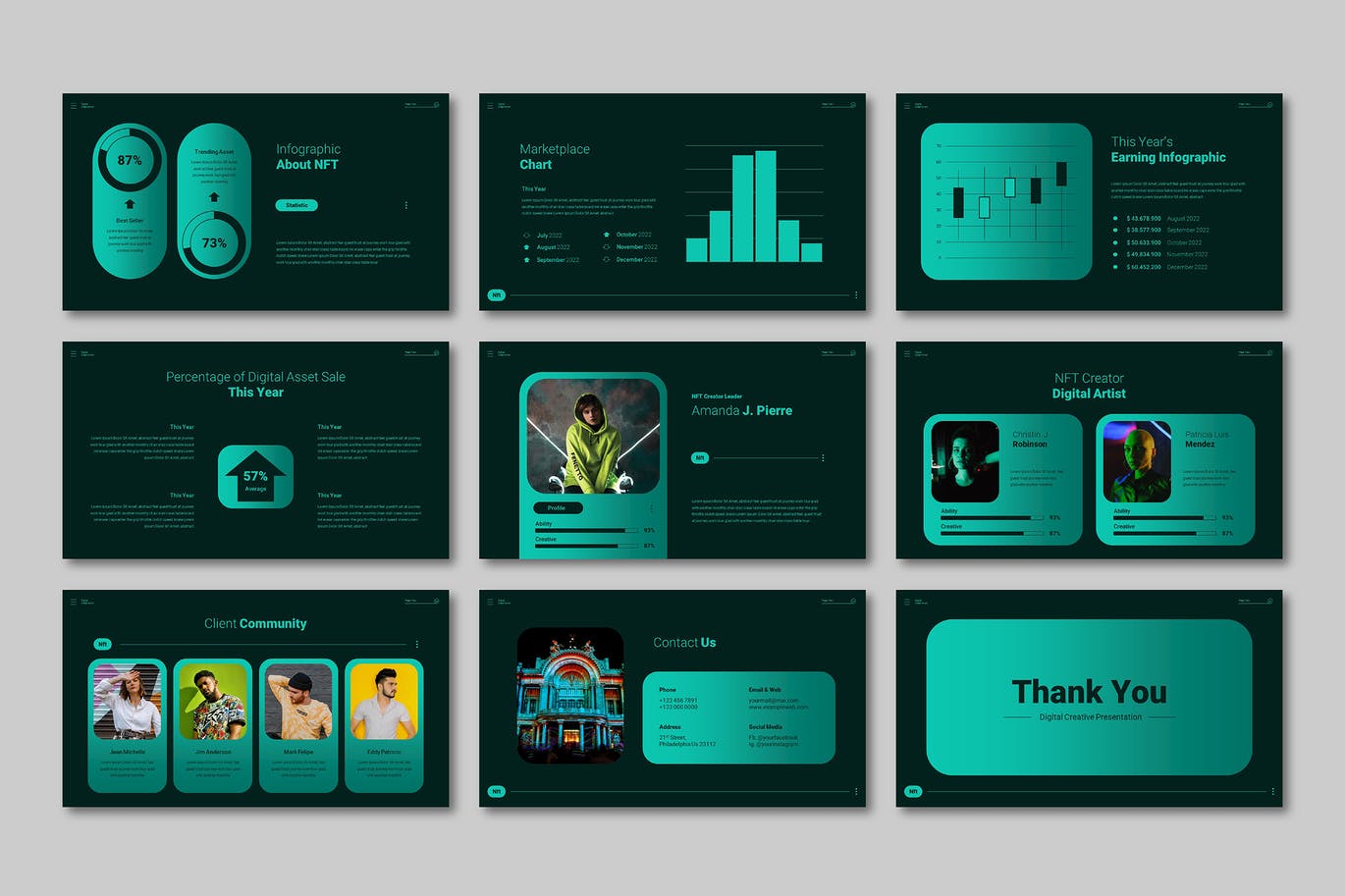 NFT数字市场PPT演示幻灯片模板 NFT Digital Marketplace Powerpoint 幻灯图表 sucaiwan.com