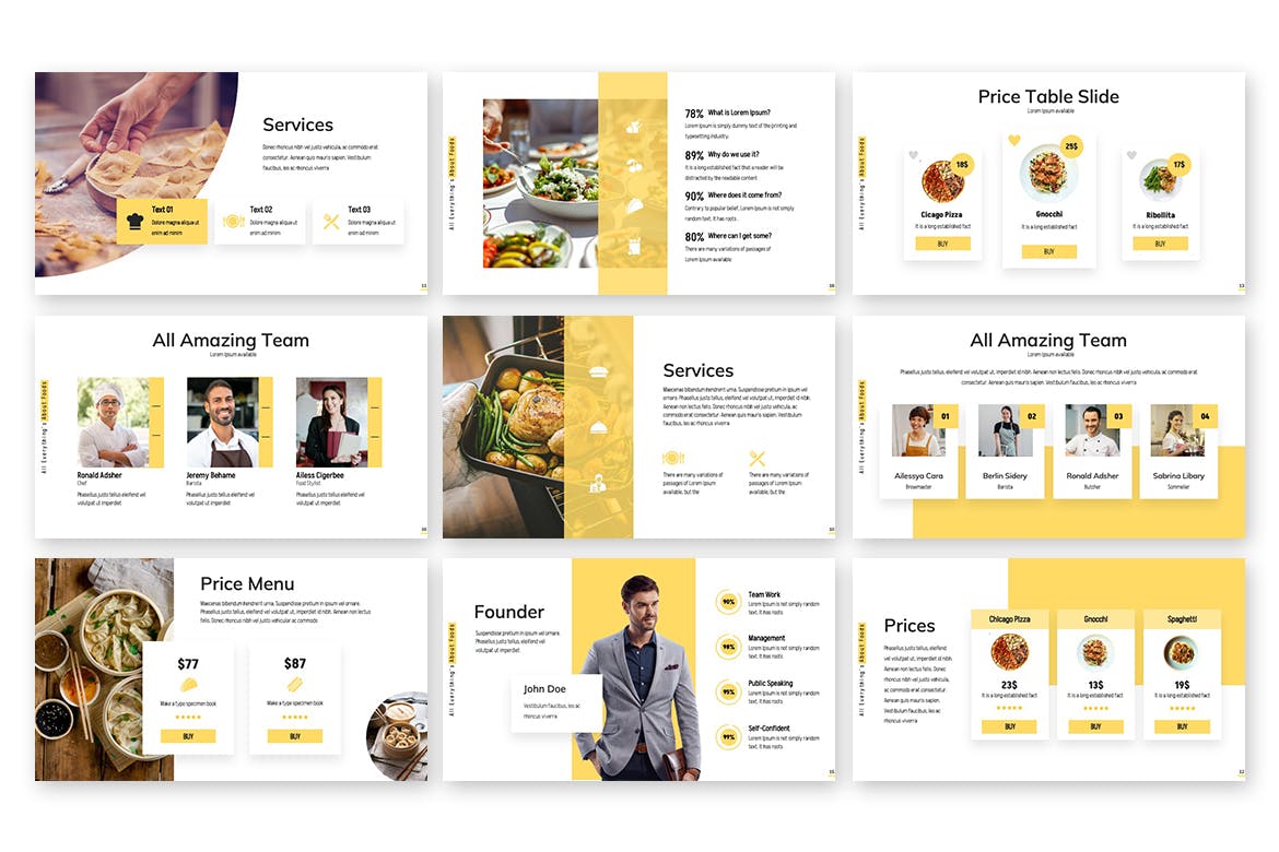 餐厅食品推广PowerPoint演示模板 Foodybee – Powerpoint Template 幻灯图表 sucaiwan.com