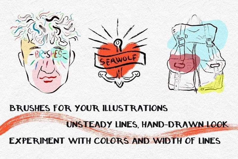 77个干油墨线条纹理AI笔刷 笔刷资源 sucaiwan.com