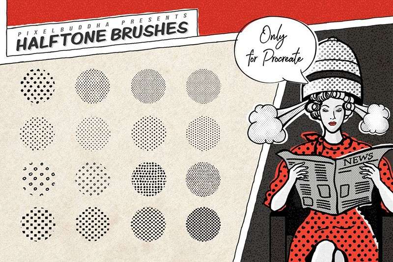 复古半色调图案PS和Procreate笔刷 笔刷资源 sucaiwan.com