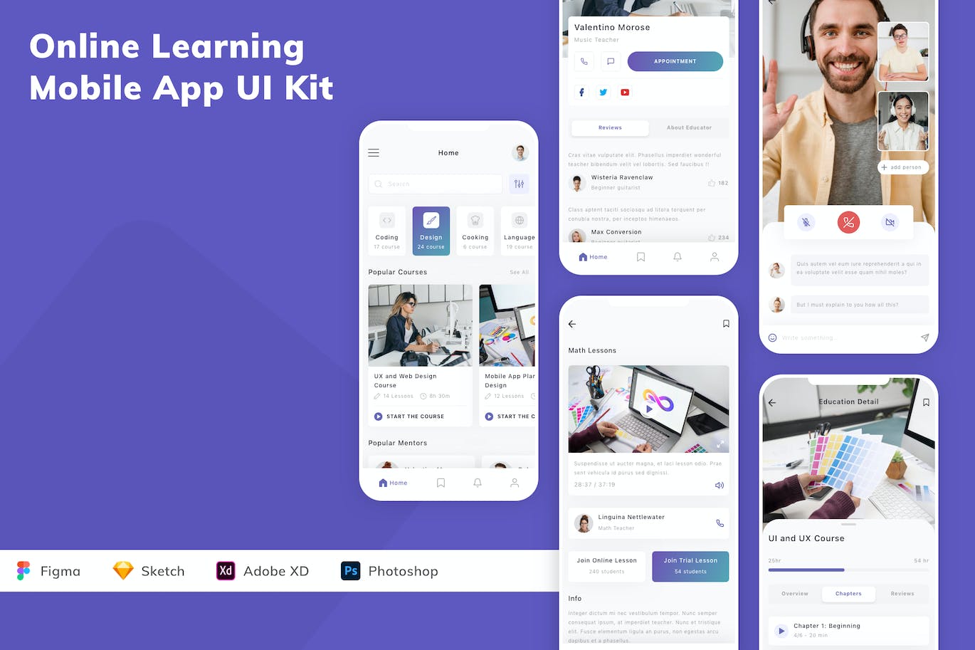 在线学习App应用程序UI设计模板套件 Online Learning Mobile App UI Kit APP UI sucaiwan.com